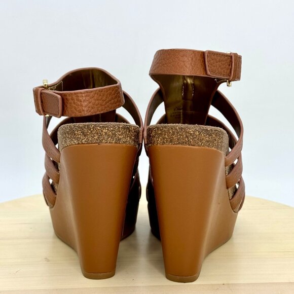 Sam Edelman Brown Nayla Leather Cage Strappy Platform Wedge Sandals Size 7.5 - Picture 5 of 13